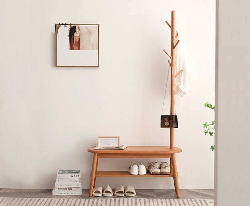 Wooden Shoe Changing Stool Hanging Coat Rack