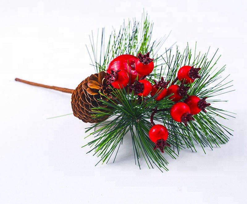 Artificial Pine Needles Red Berries Picks