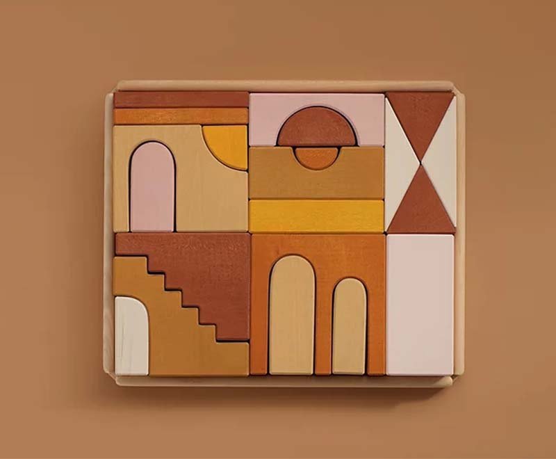 Wooden Apartment Building Blocks Colored Set