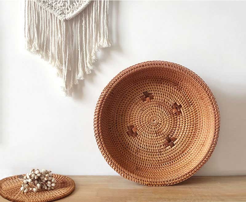Woven Handcraft Wicker Food Storage Basket Serving Tray
