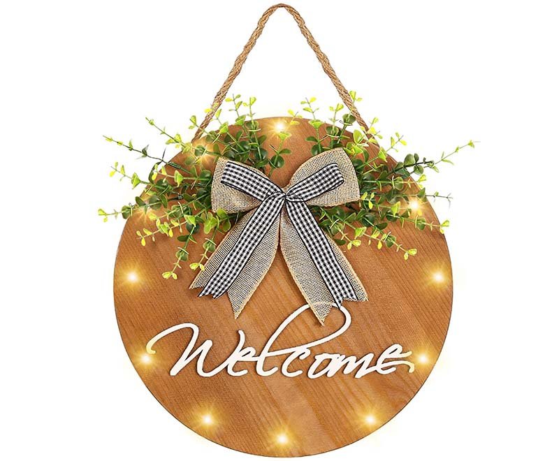 Wooden Wreath Welcome Sign Front Door