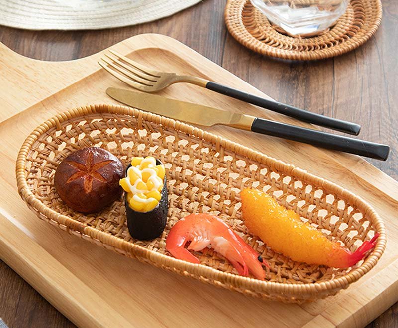 Tableware Food Display Rattan Storage Serving Tray