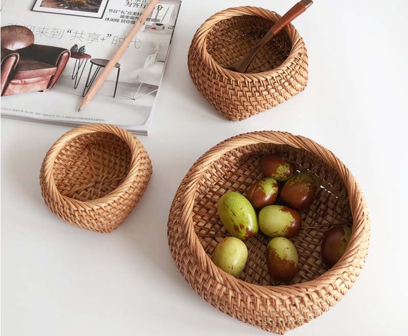Rattan Snacks Serving Tray Storage Basket