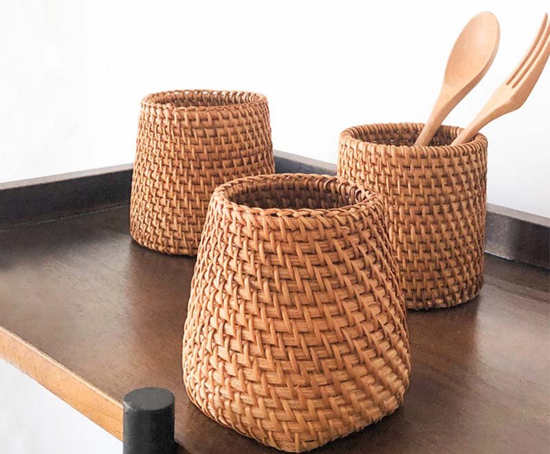 Wicker Handcraft Storage Basket Utensil Holder