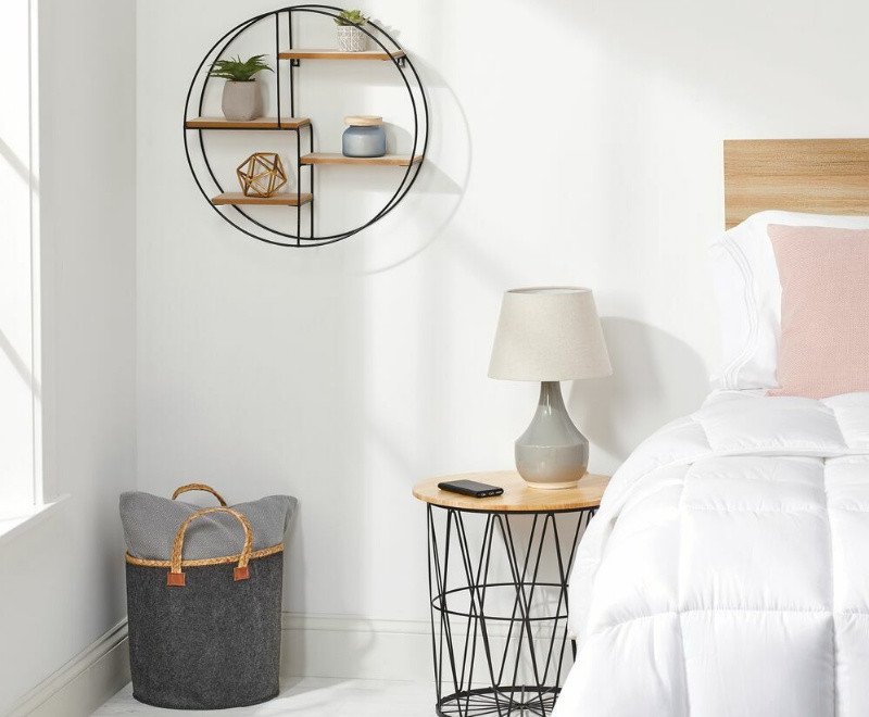  Shelf Round Metal and Wood Wall Mount Storage Organizer